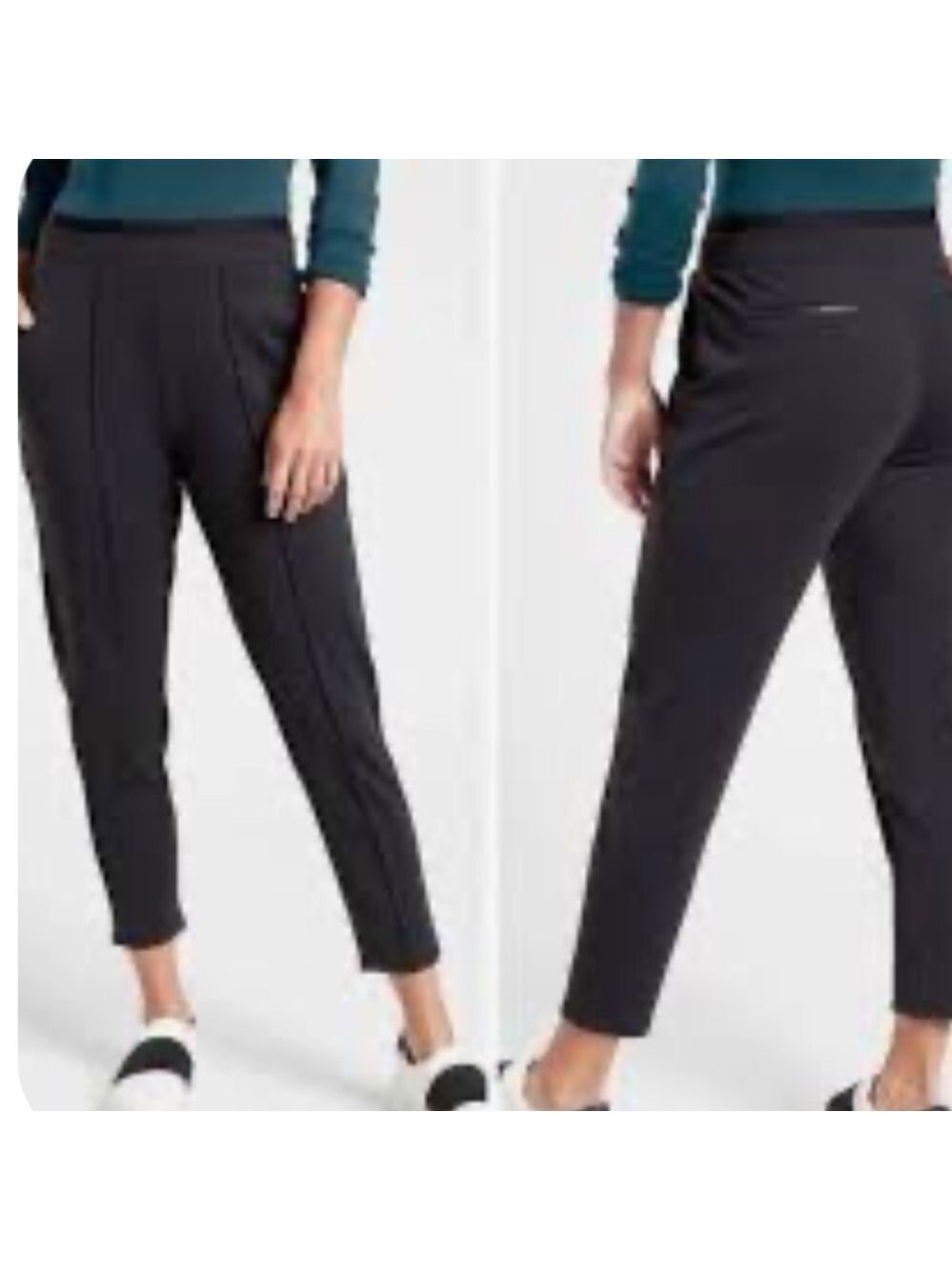 Athleta Venice Pintuck Pant Women's XS Black Stretch Pull On Tapered Leg Cropped